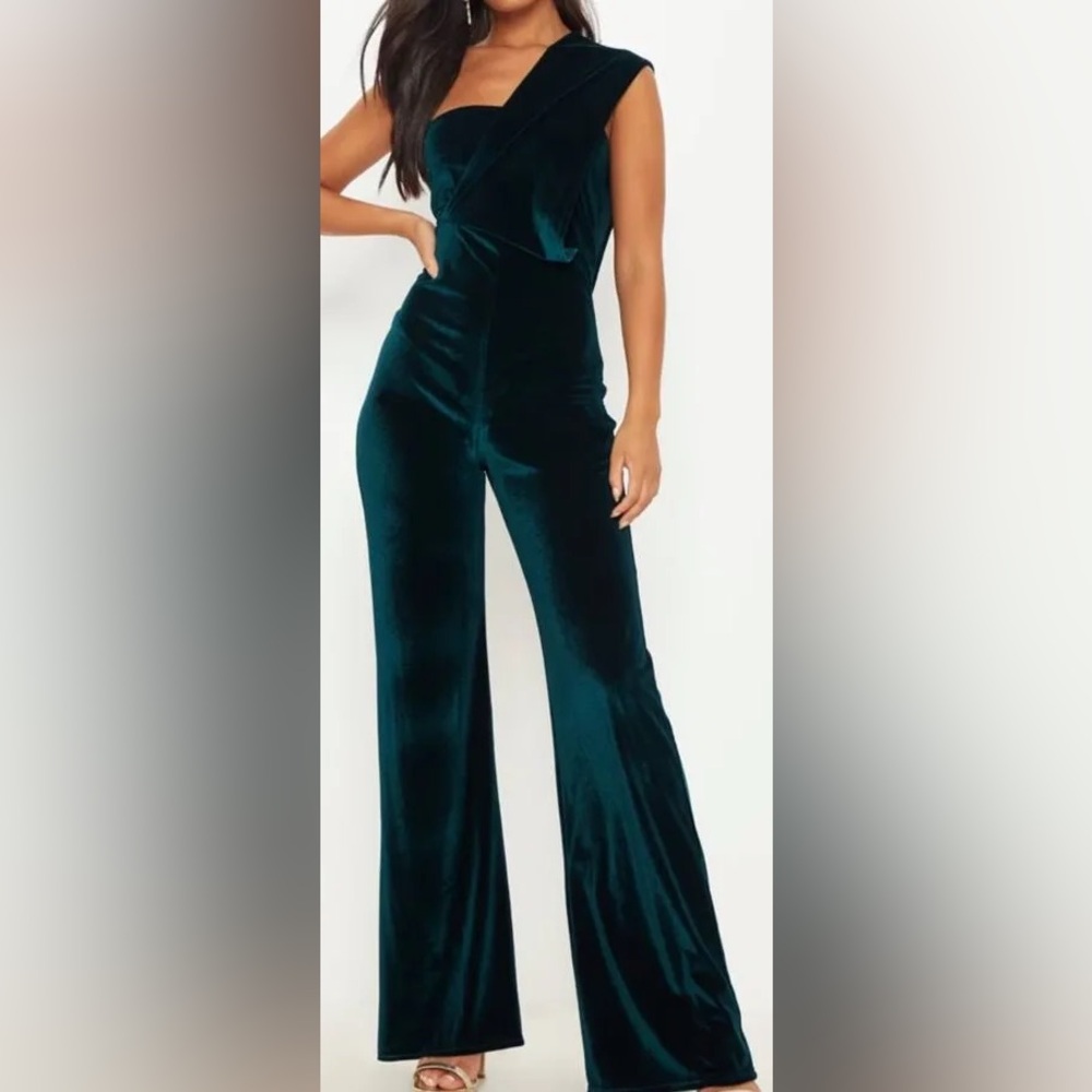 Emerald Green Velvet Drape Jumpsuit, size 2 (NWT)